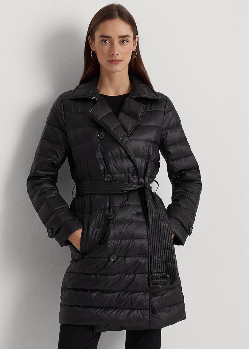 Abrigo Lauren Mujer Metallic Quilted Down Trench Chile Negras KLDAE-1240